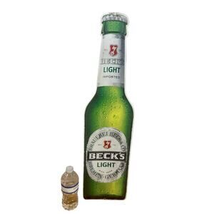 Vtg Becks Light Beer Tin Tacker Bottle Sign 28" Tall Man Cave Tiki Bar Pub Decor